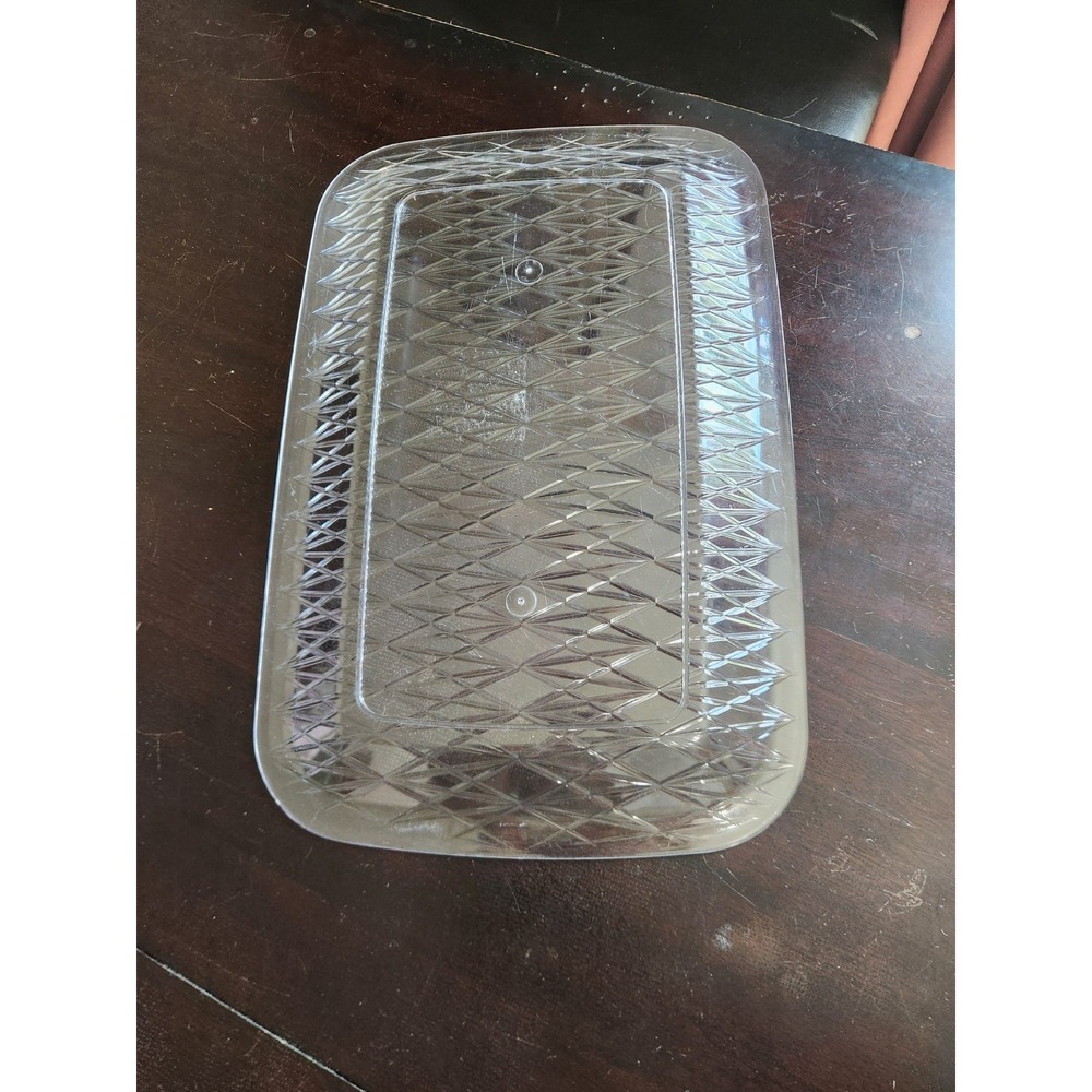 Clear Plastic Decorative Diamond Pattern Rectangular Tray - Picture 3 of 4